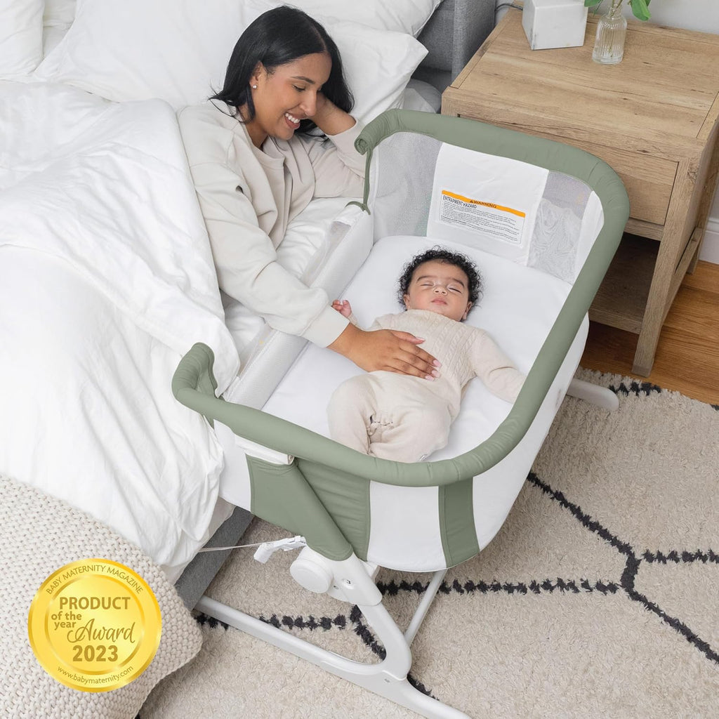 Beside MeTM Dreamer Bassinet, Organic Sage | 6-Position Height Adjustment, Mesh Wall for Air Flow & Visibility, Zip