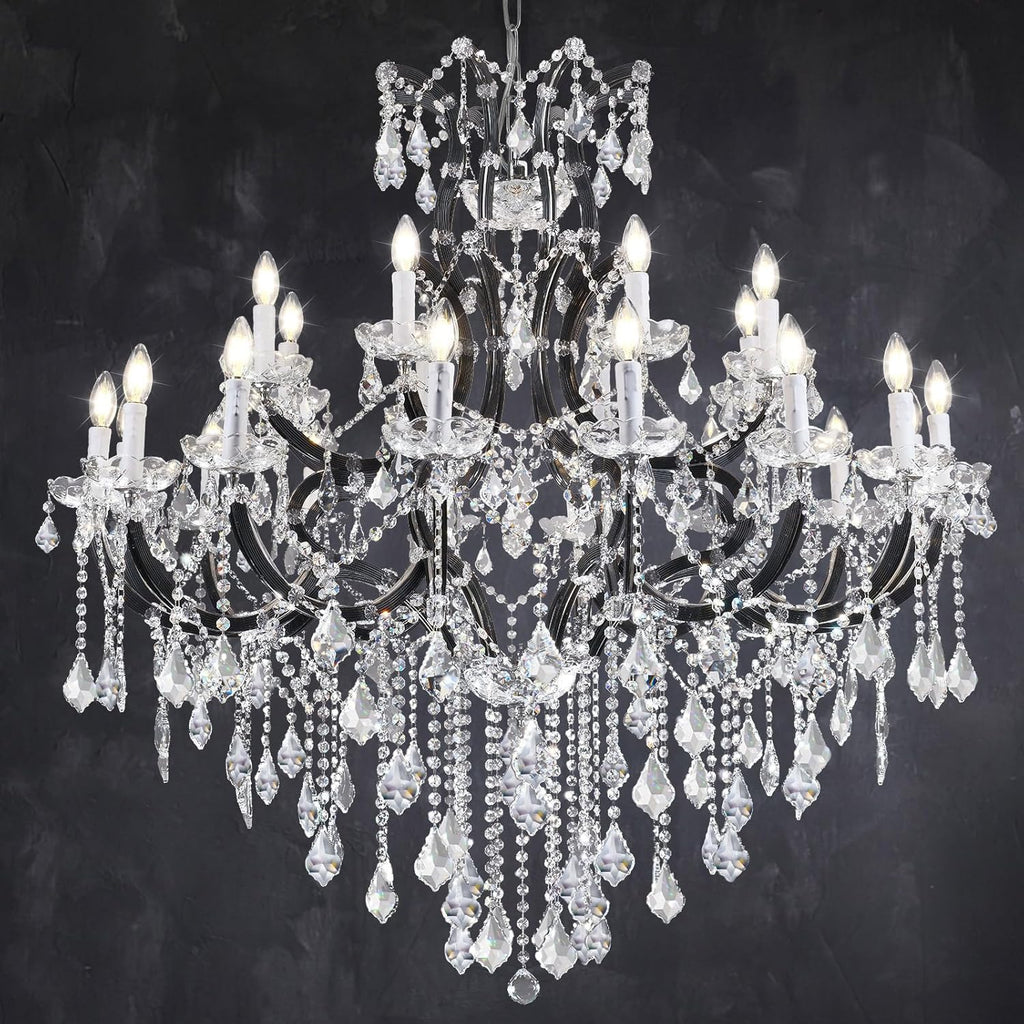 24-Light 50" Crystal Chandeliers Large Foyer Chandelier for High Ceilings, Black Staircase Chandeliers Big Entryway Maria Theresa Chandelier Living Room Light Fixture for Stairway, Entry A109-B0F8B8M6NH