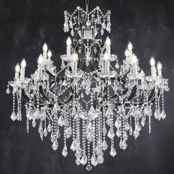 24-Light 50" Crystal Chandeliers Large Foyer Chandelier for High Ceilings, Black Staircase Chandeliers Big Entryway Maria Theresa Chandelier Living Room Light Fixture for Stairway, Entry