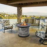 32-Inch Outdoor Porcelain Tile Gas Fire Table, 50,000 BTU Round Propane Fire Pit Table, Concrete Composite Firepit Base with Lid and Rocks