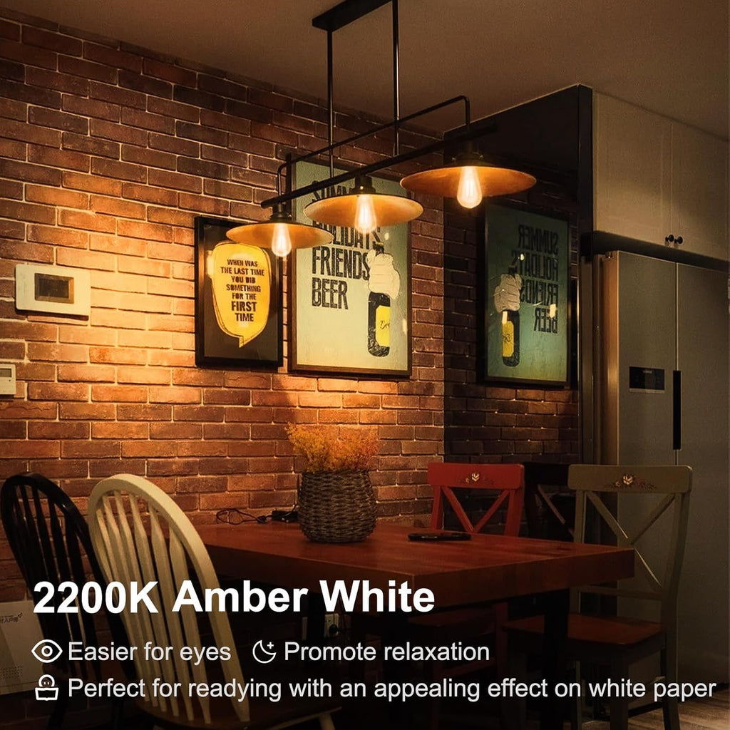 6 Pack Vintage 8W ST58 LED Edison Amber Light Bulbs, 60W Equivalent, 800 Lumens, 2200K Soft White, Dimmable, E26 Base