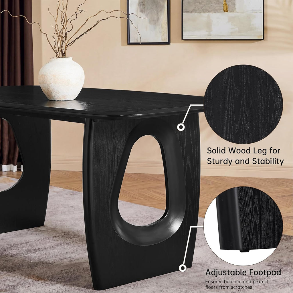 Modern Dining Table for 4-6 People,68'' Rectangle Dining Table, Kitchen Table with Pedestal Base, Dinner Table for Dining Room, Kitchen, Living Room (Black)