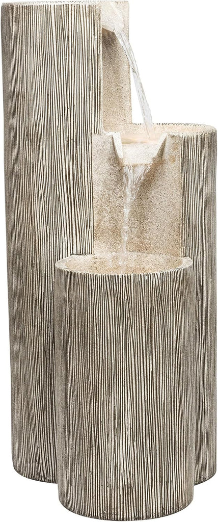 41” Outdoor 3-Tiered Weathered Stone Water Fountain with Natural Stone Look - Garden Water Feature Decoration, Gray