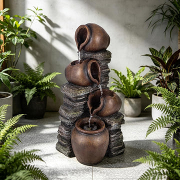 24.8" H Rock & Jar Cascading Water Fountain Outdoor/Indoor, Floor Standing Waterfall Fountain