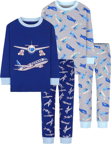Boys Pajamas 4 Pieces Long Set 100% Cotton Sleepwear Months