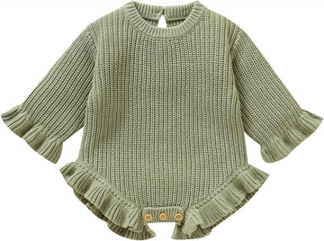 Cotton Baby Girl Knit Sweater Ruffle Romper