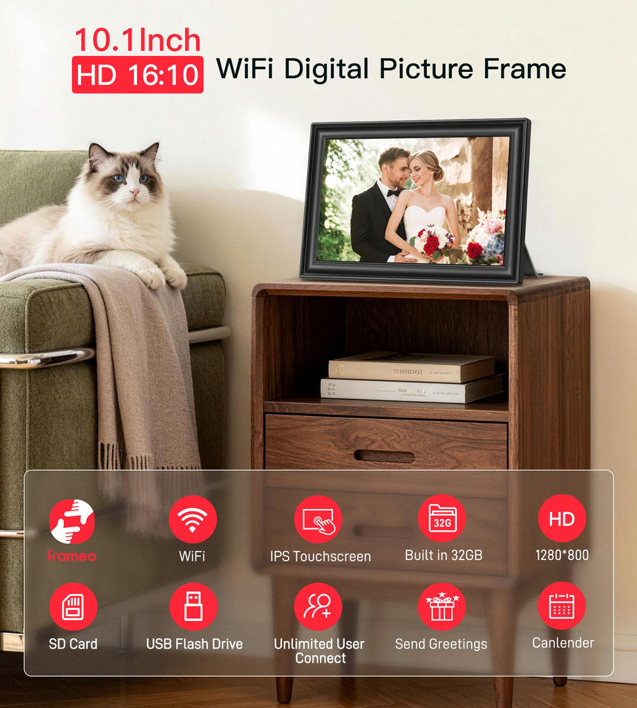 Frameo Digital Picture Frame, 10.1'' WiFi Digital Photo Frames 32GB Storage