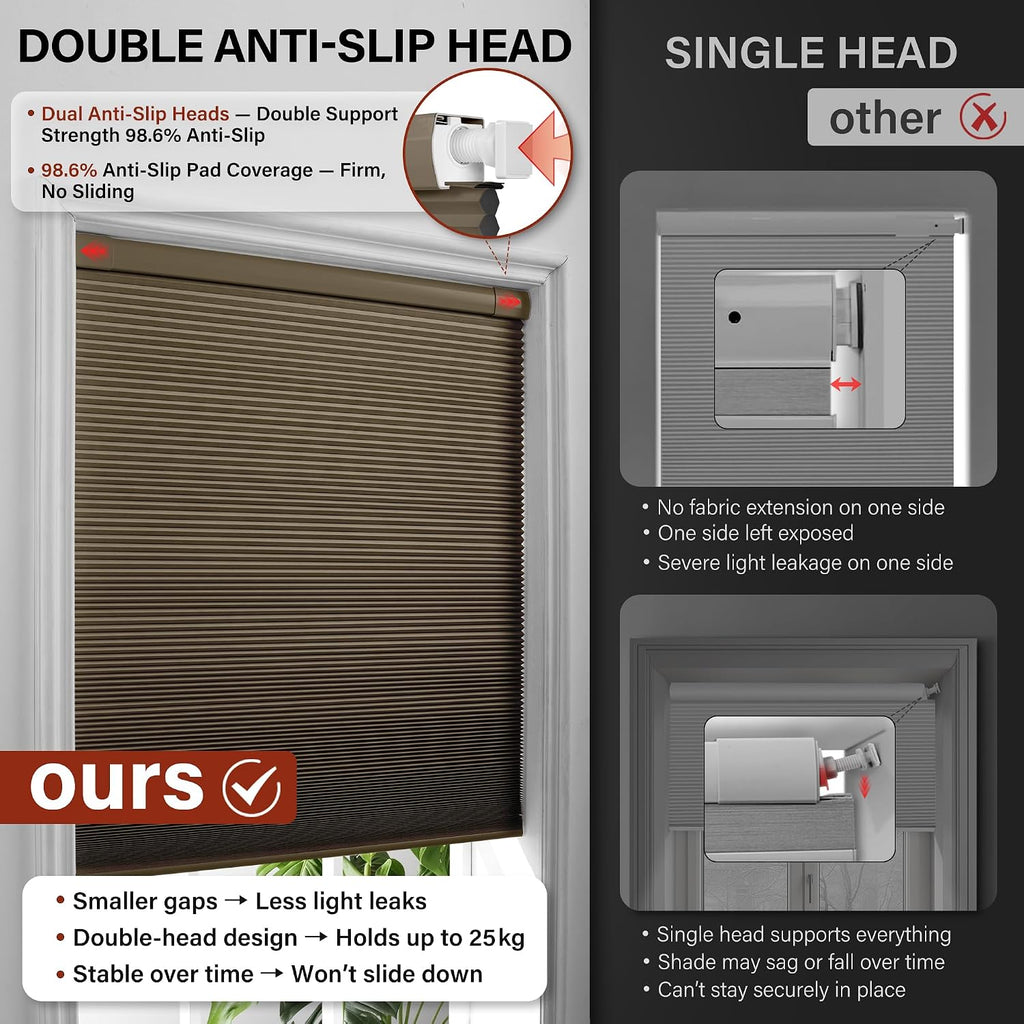 No Drill Blackout Cellular Shades,Brown,18" W x 36" H