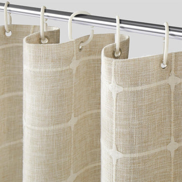 Linen Shower Curtain, Beige Boho Farmhouse Fabric Shower Curtains , Natural Waterproof Cloth Weighted Textured Modern
