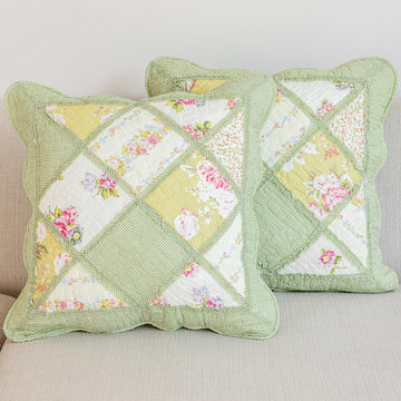 Set of 2 Cotton Quilted Throw Pillow Covers (Patchwork T, 18"x18")
