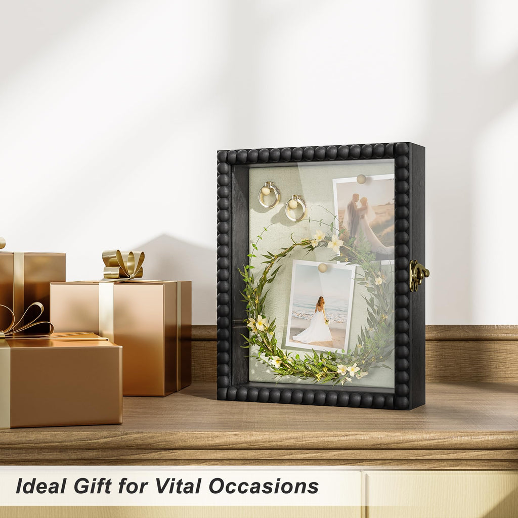 8x10 Deep Shadow Box Frame, Unique Solid Wood Beads Frame, Black