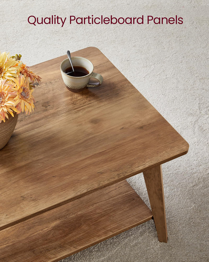 Coffee Table, 2-Tier Center Table with Storage, Tapered Legs