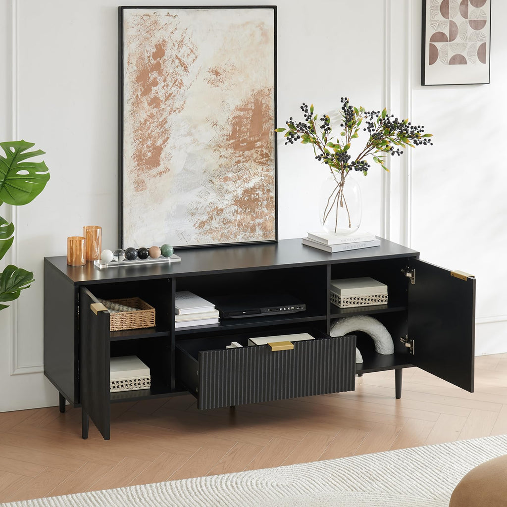 Black Fluted TV Stand for 65 Inch TVs with Storage