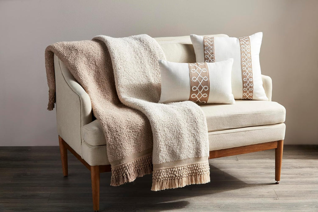 Tassel Throw Blanket, Cream, 60" x 60"