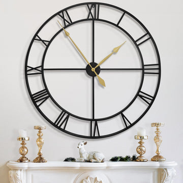 40 Inch Extra Large Modern Wall Clock, Oversize Rustic Round Nearly Silent Battery Operated, Black Metal Roman