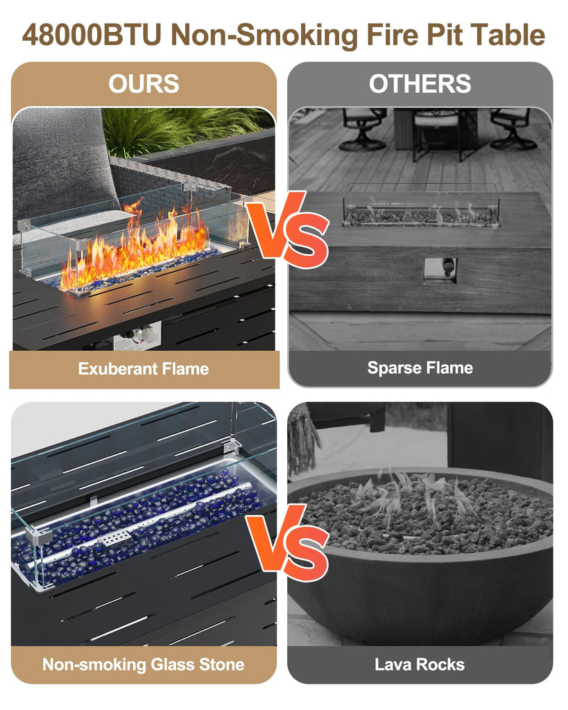 44" Outdoor Propane Fire Pit Table, 48, 000 Btu Lp Gas Rectangular Fire Table with Ignition Systems and Lid, Outdoor