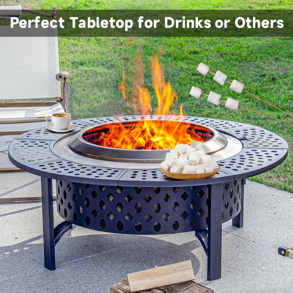 42 Inch Smokeless Fire Pit with 2 Grills, Large Firepits for Outside