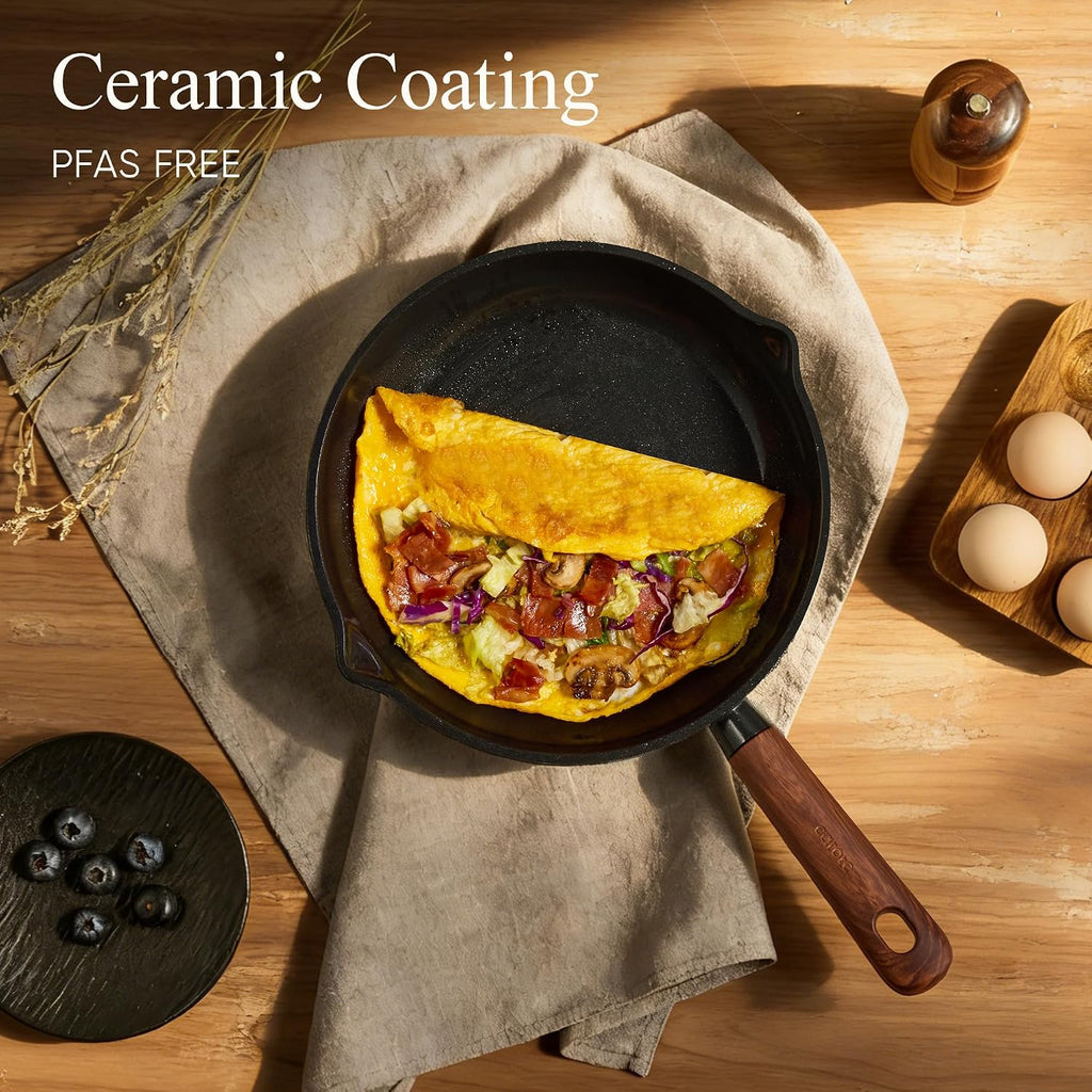 21pcs Ceramic Cookware Set, Pots and Pans Set | Non-Toxic Healthy Cooking Set with Silicone Lids, Dishwasher Safe