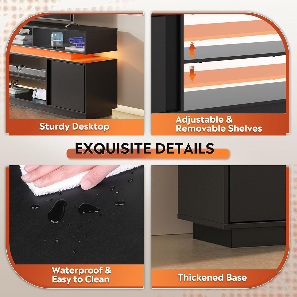 68" Tall TV Stand for 75 Inch TV, Modern Entertainment Center with RGB LED Lights & Storage Cabinets, Media Console