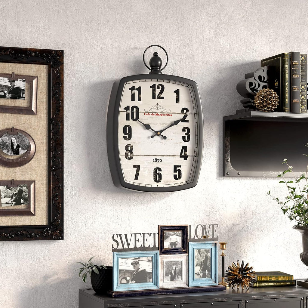 Menterry Large Retro Rectangle Wall Clock, Black Antique Vintage Style