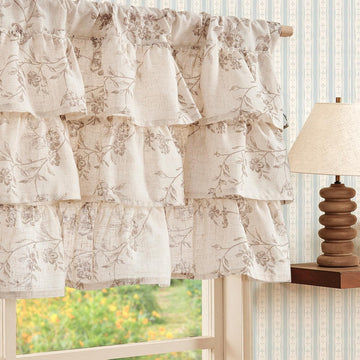 Ruffled Floral Valance Curtain Shabbychic Linen Window Valance 18 Inch Farmhouse Rustic Window Treatment for Kitchen