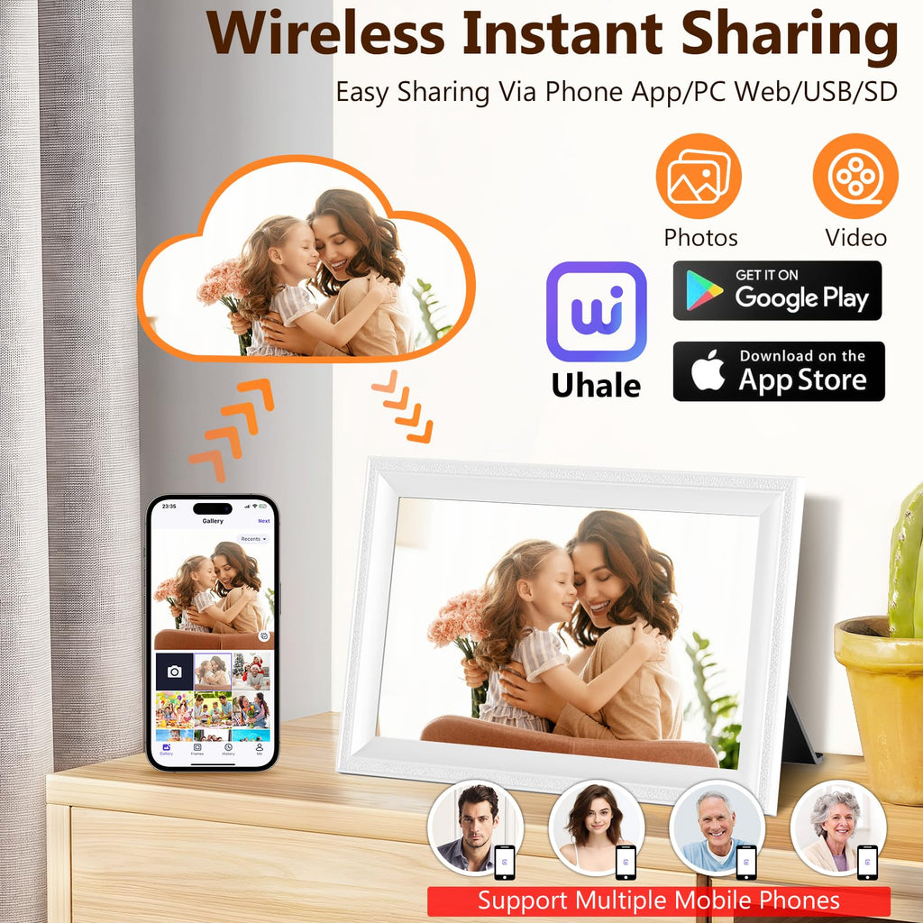 Smart White Digital Picture Frame WiFi Send Photos from Your Phone