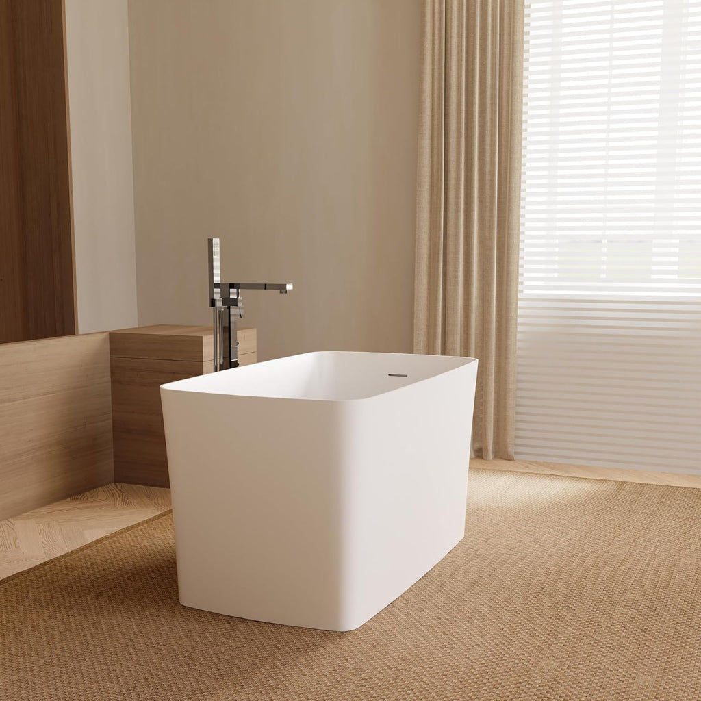 47'' Solid Surface Stone Resin Freestanding Japanese Soaking Bathtub with Built-in Seat