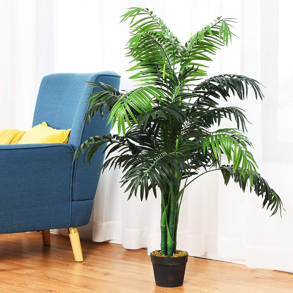 Ficus Fake Artificial Greenery Plants Pot Decorative Home, Office, Lobby (3.5Ft Palm Tree), Green