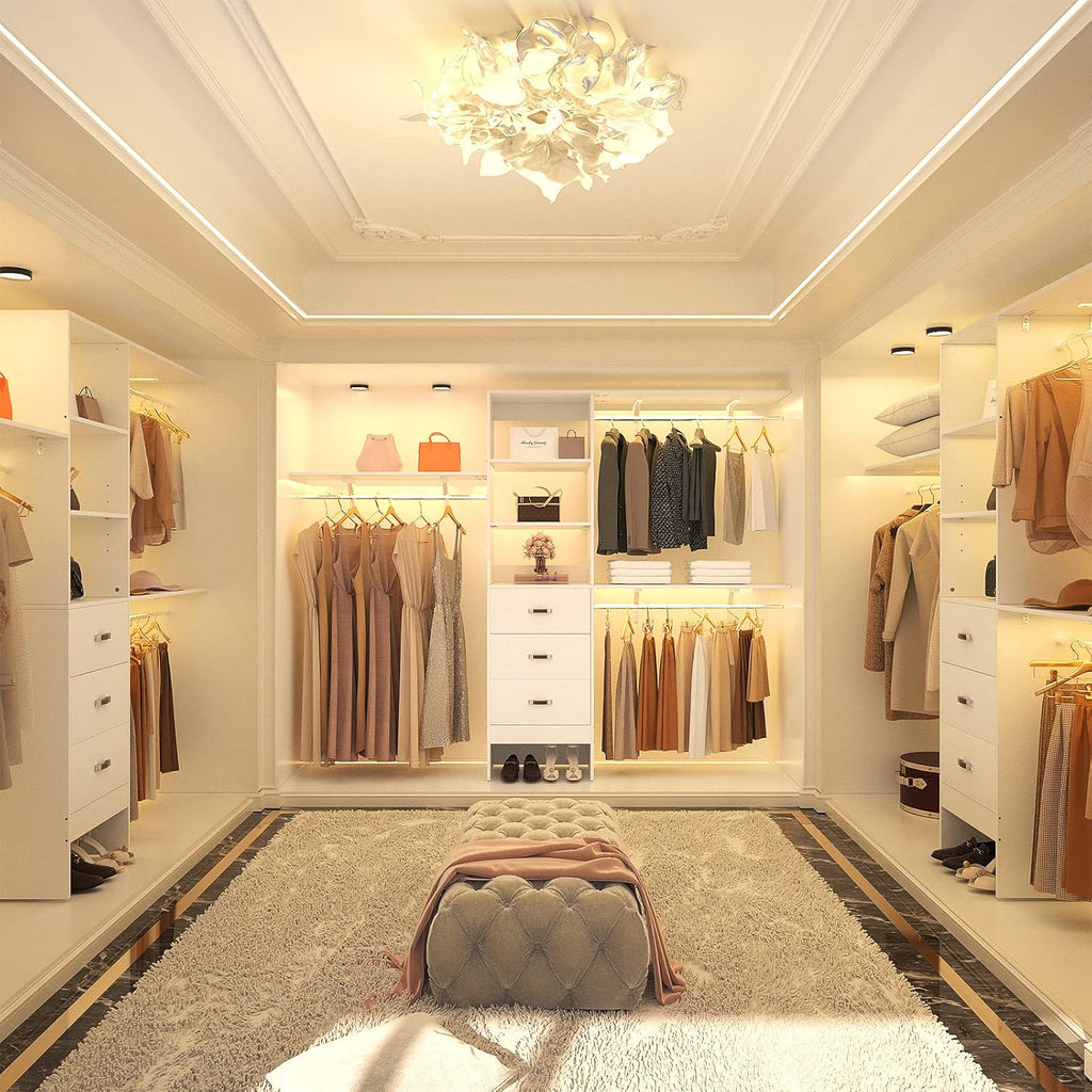 8FT Closet System, 96'' Closet Organizer System with 3 Hanging Rods, Wall Mount Bedroom Wardrobe with 3 Drawers