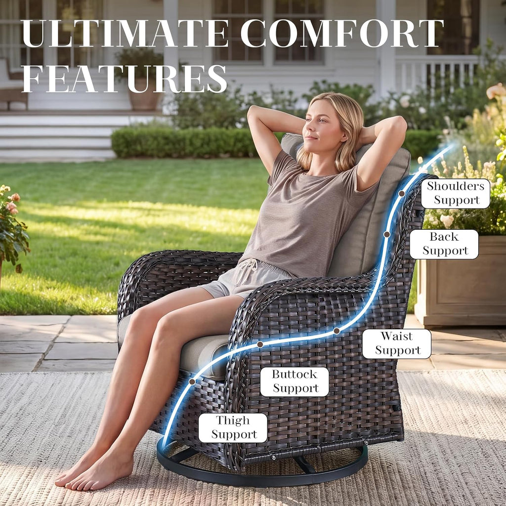 Wicker Rocking Chair Swivel Chairs - 2 Piece Rocker Patio Chairs Set Rattan Rocking Chair for Outdoor Porch Deck