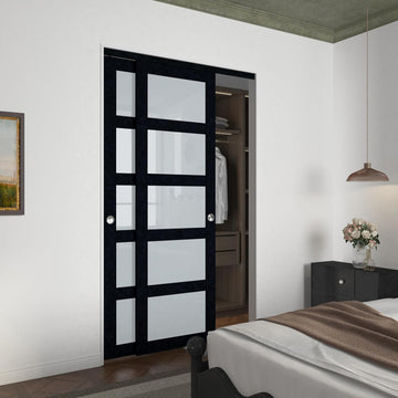 48x80 Sliding Closet Door, 5-Panels Preassembled Frosted Glass Door Panel with Hardware Kits & Match