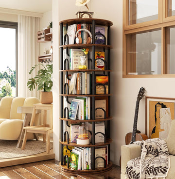 6 Tier Rotating Bookshelf Tower, Revolving Bookcase, 360° Round Spinning Book Shelf