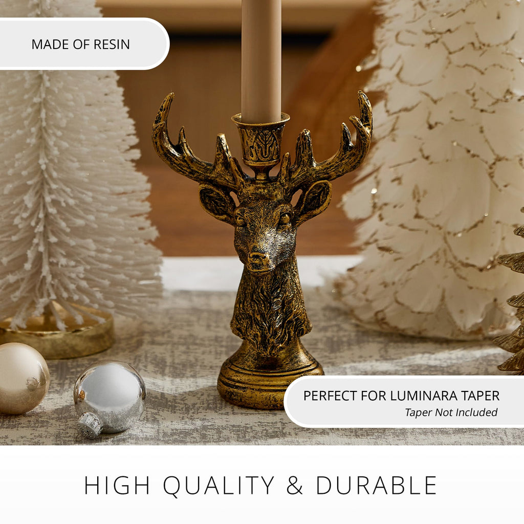 Taper Candle Holder Compatible with Flickering Moving Flame Battery Operated Taper Candles Décor & Gift - Brass