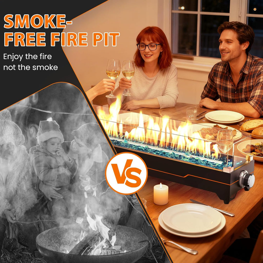 Tabletop Fire Pit,36 Inch Propane Fire Pit Table,50000 BTU Table Top Firepit with Glass Wind Guard