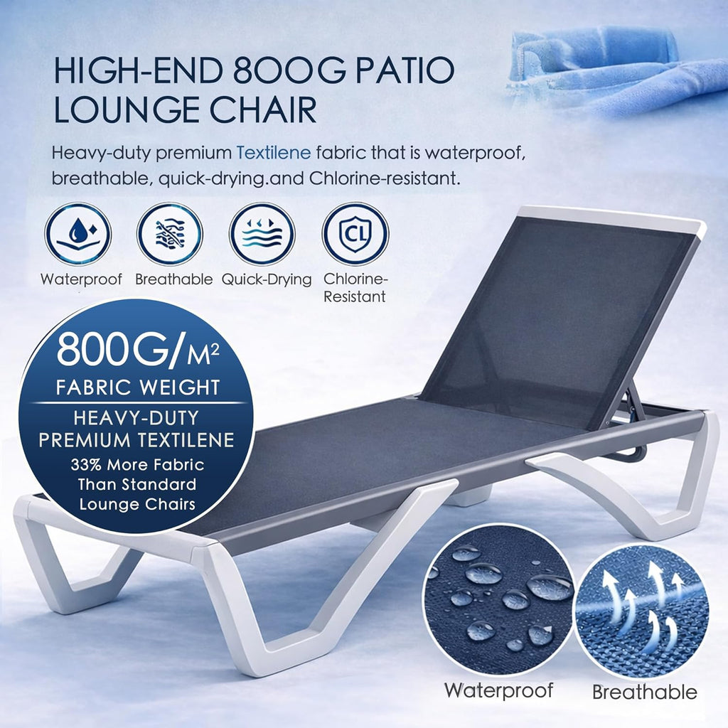 3-Piece Outdoor Chaise Lounge Set Fully Flat Adjustable Lounger | Aluminum Frame & Resin Legs, Textilene Fabric Gray