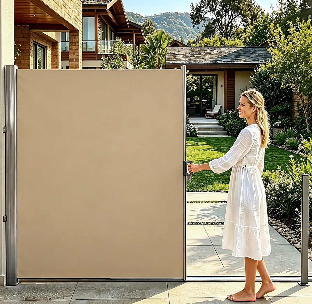Retractable Side Awning Aluminum Patio Privacy Screen with Removable Base, Weather Resistant Outdoor Sun Shade for