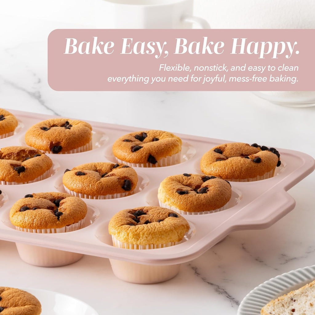 17 Pc. Silicone Pan Set - Non-Stick & Easy Clean Silicone Muffin Pans for with Sturdy Metal Frame for Stability