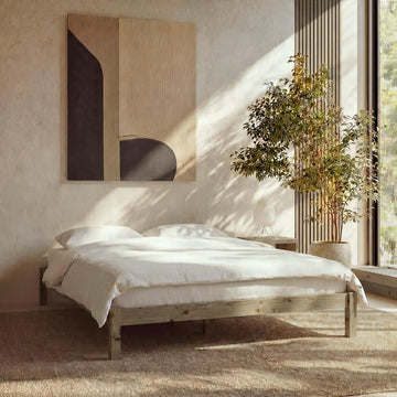 Queen Bed Frame Classic Solid Pine Wood Platform, Noise Free, Under Bed Storage, No Box Spring Needed, Easy Assembly