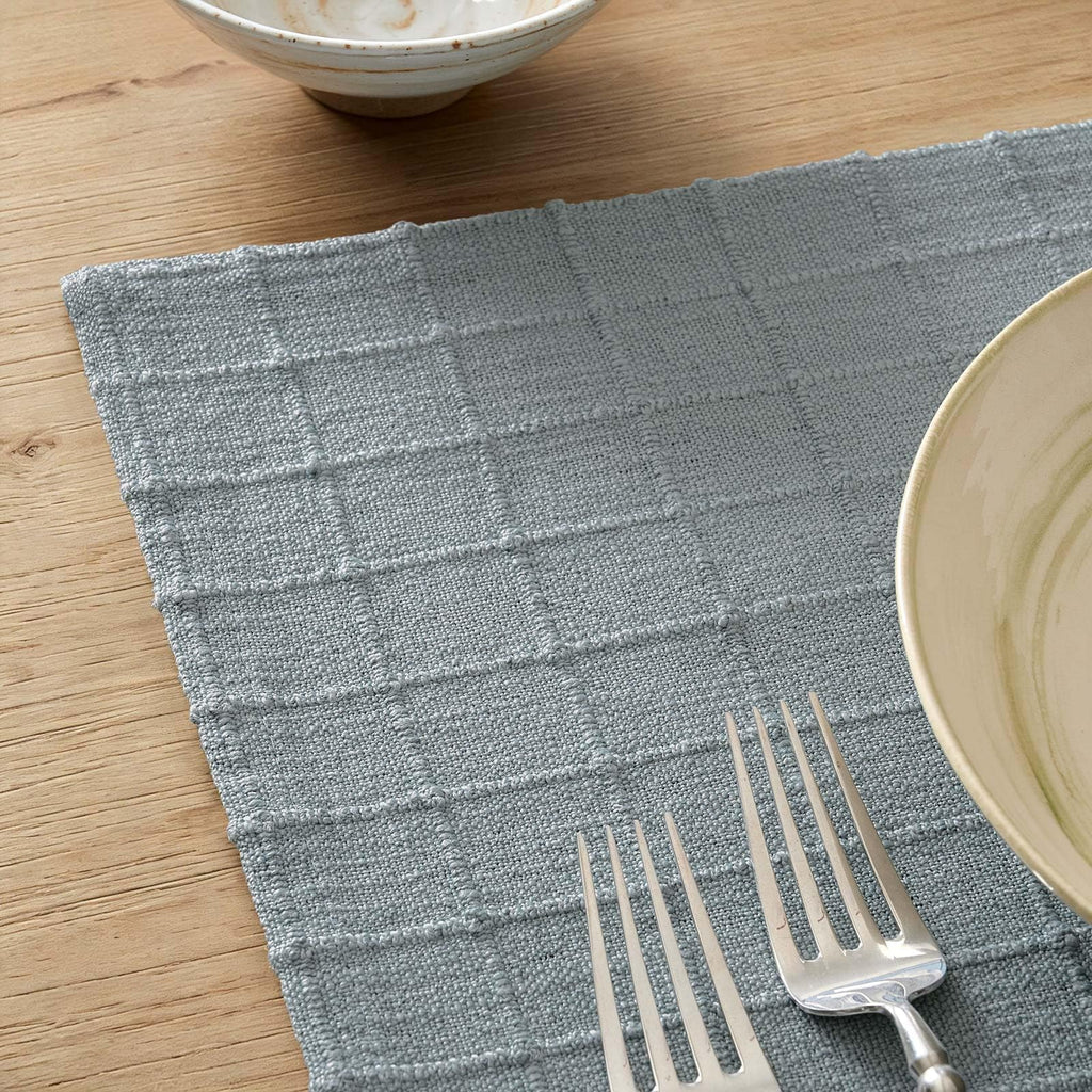 Artisanal Grid Decorative Linen Placemats Set of 6, Chambray