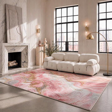 5x7 Luxury Agate Marble Area Rug Pink Washable Glam Floor Carpet