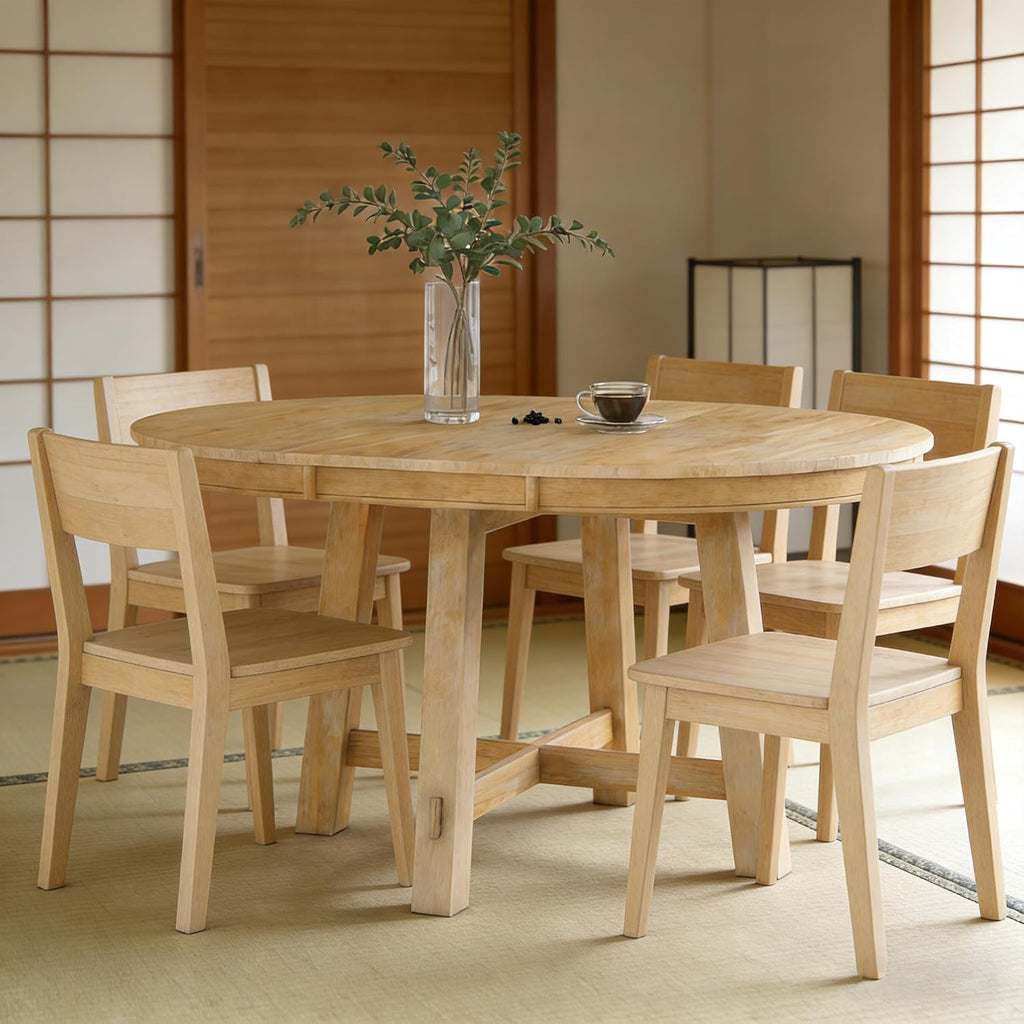 42"-58" Extendable Dining Table for 4-6, Solid Wood Oval Dining Kitchen Table with Removable Leaf, Farmhouse Circle