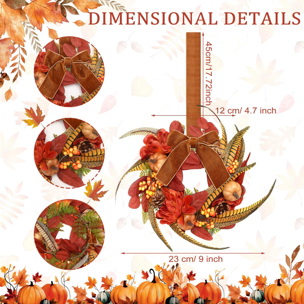 4 Pcs 9 Inch Small Fall Wreath for Cabinet Mini Fall Wreath