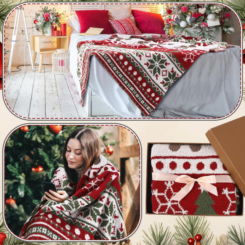 Large Chrismas Gingerbread Throw Blanket 50 x 60 Inch Soft Xmas Gingerbread Man Knit Throw Reversible Knitted Blanket