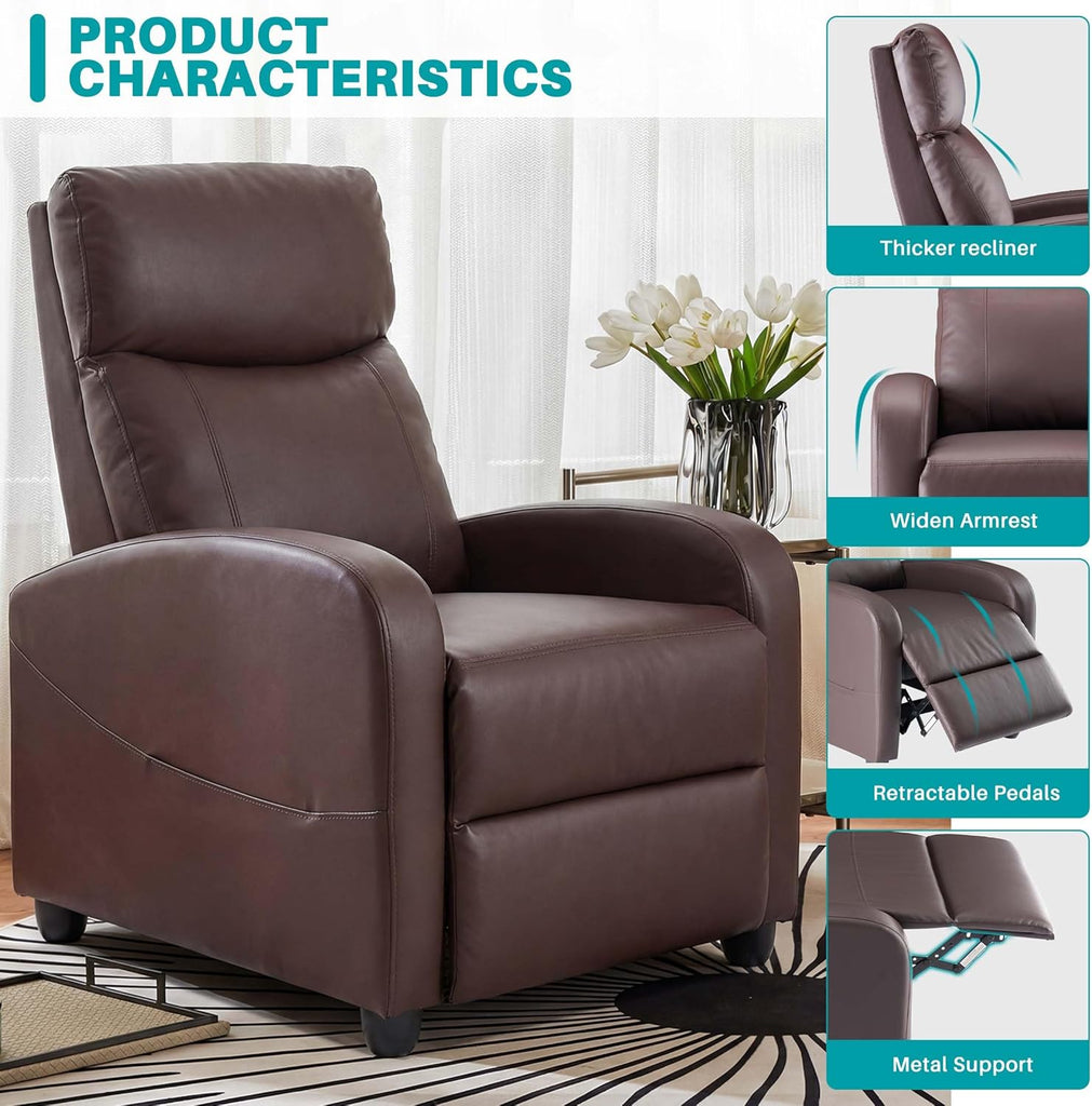 Recliner Chair PU Leather Recliner Sofa No Massage, Home Theater Seating with Lumbar Support