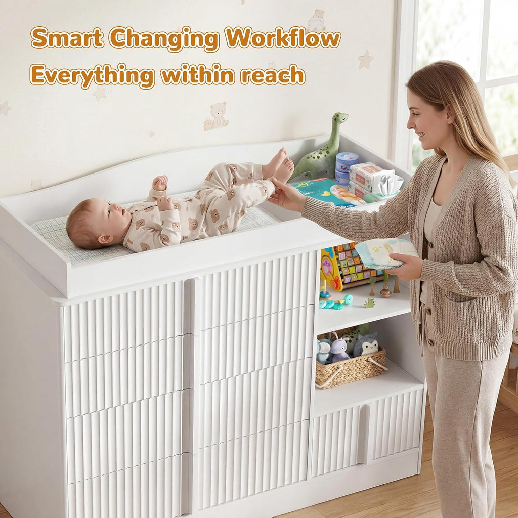 Changing Table Dresser, 4-Drawer Baby Dresser , White | Baby Dresser with Changing Table Top, Nursery Dresser, Wood