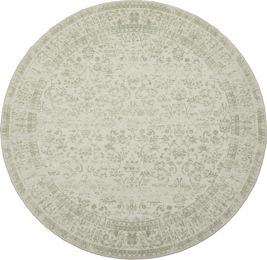 6ft Round 6' Round Rug Washable Area Circle Rug Vintage Carpet Indoor Floor Cover Floral Print Sage 
