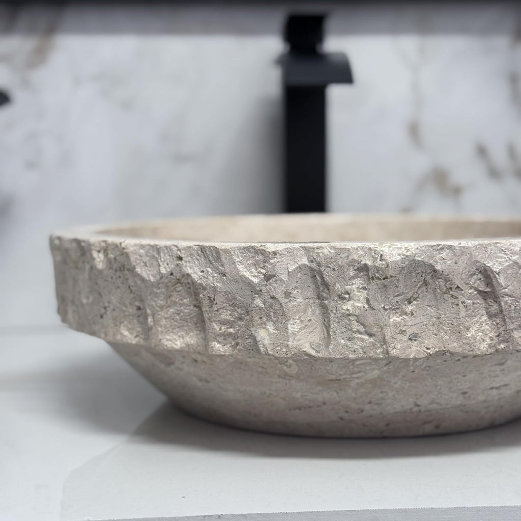 Shades of Nature Travertine Bathroom Sink - Modern Above Counter Bathroom Vessel Sink