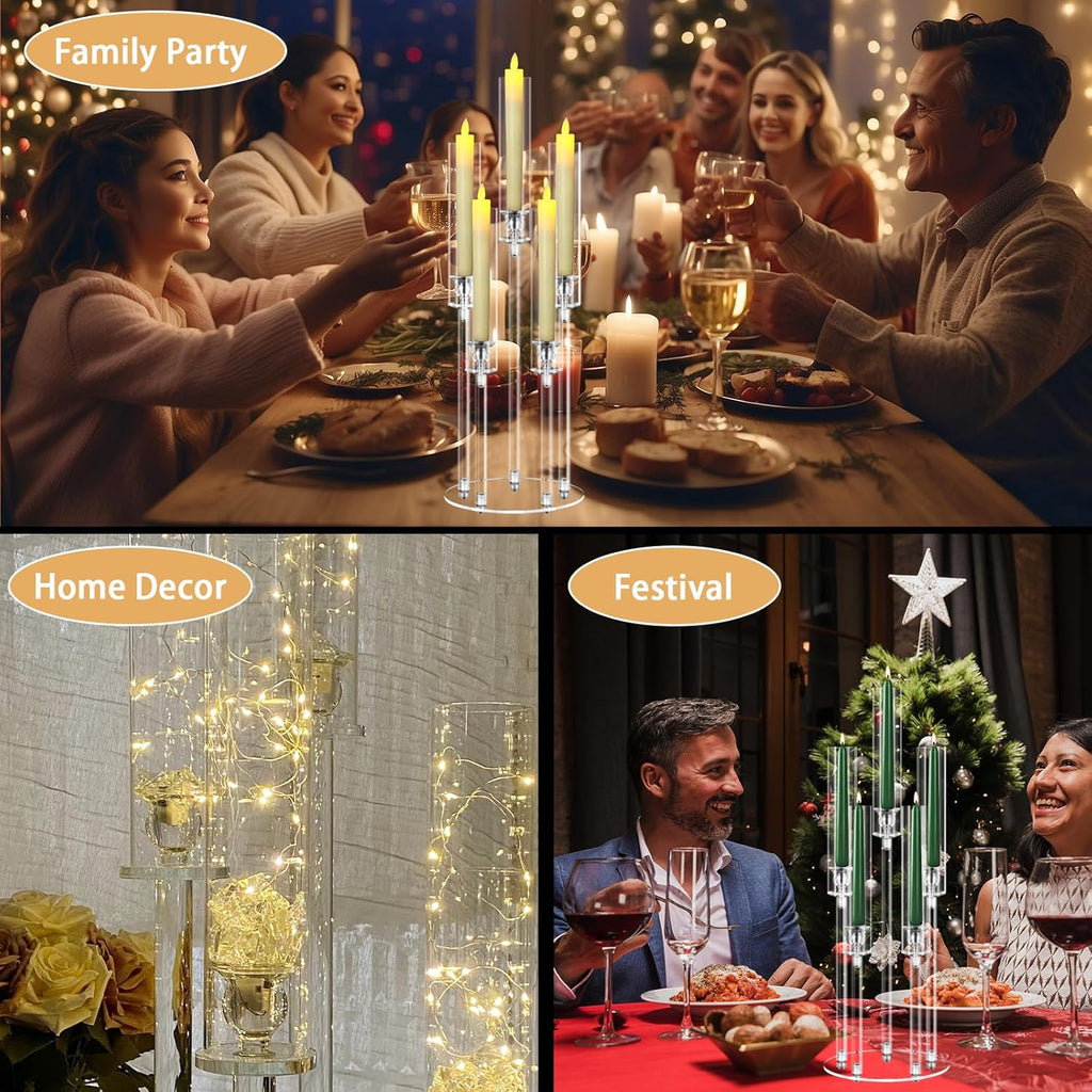 2 Sets 5 Arms Acrylic Candelabra Centerpieces for Tables,Clear Candle Holder,27" Tall Candlestick Holders with