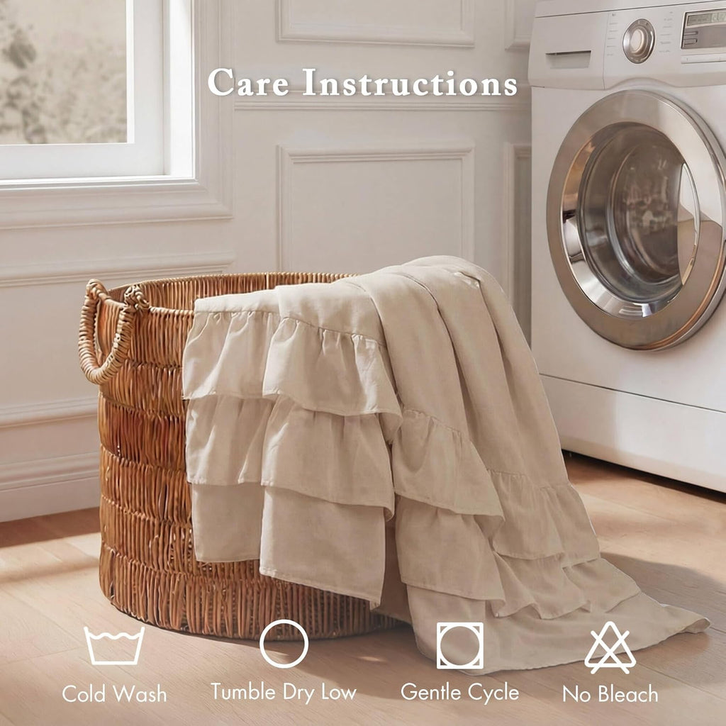 Grace Ruffle Shower Curtain , 72"x 72", Beige | Farmhouse Cottage Top, Machine Washable, Shabby Chic Ruffled Decor