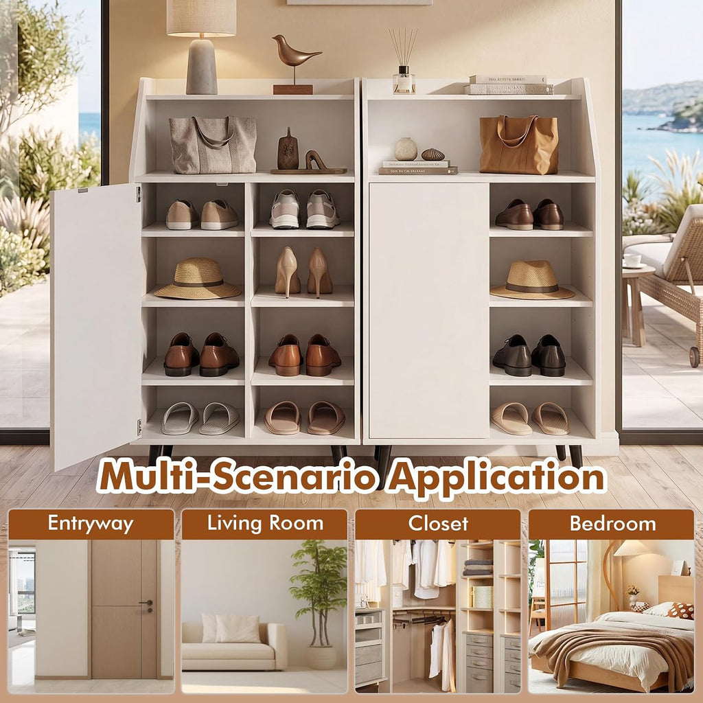 Shoe Storage Cabinet w/Single-Door, Adjustable Shelves | 7-Tier Entryway Cabinet w/Open Compartment, Anti-Tipping